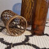 Photophores moucharabieh style candlesticks in brass and orange bubbled glass