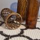 Photophores moucharabieh style candlesticks in brass and orange bubbled glass