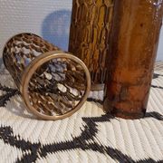 Photophores moucharabieh style candlesticks in brass and orange bubbled glass