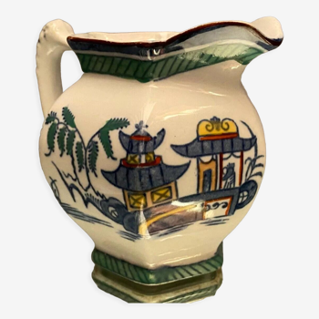 English earthenware milk jug signed Wood & sons décor Far East Canton