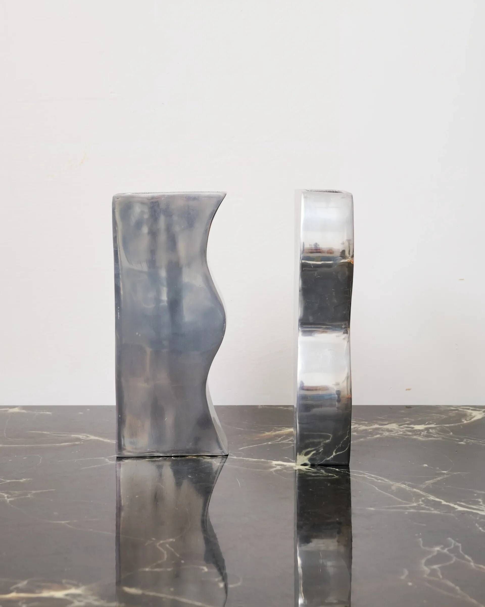 Pair of aluminium cast vases "Sea", 1970s