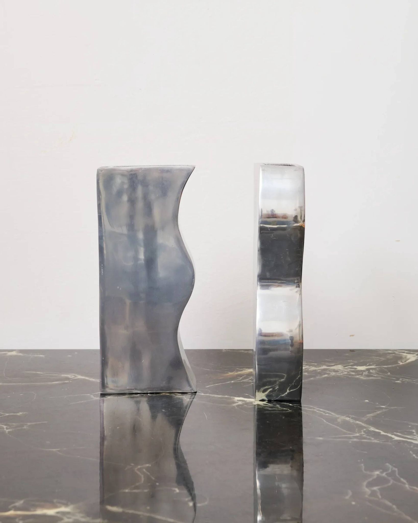 Pair of aluminium cast vases "Sea", 1970s