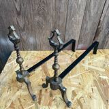 Pair of Antique Metal + Bronze Vintage Fireplace Andirons