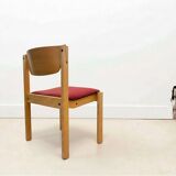 Scandinavian style oak and burgundy chair without armrests