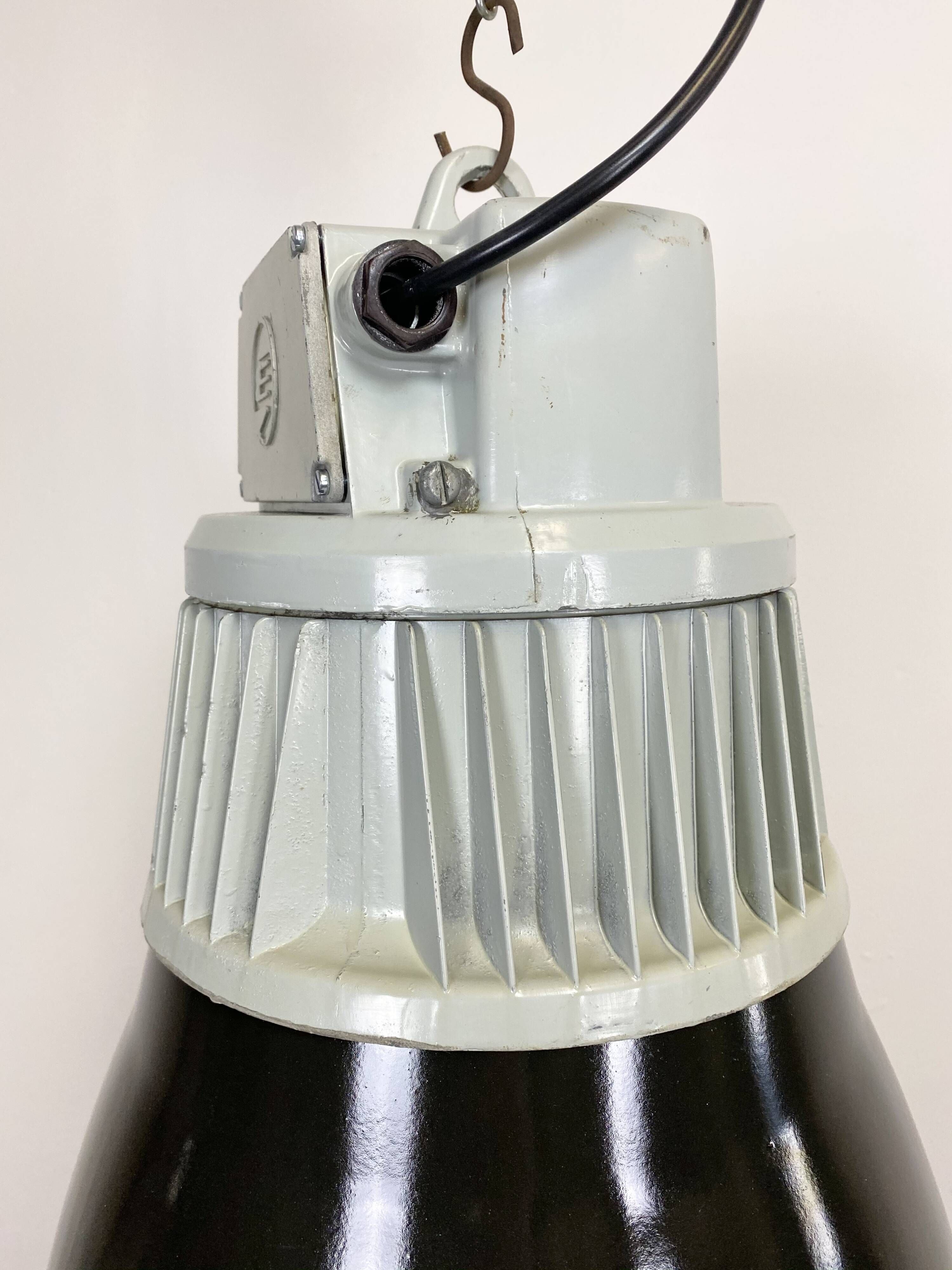 Black enamel industrial pendant light, 1960