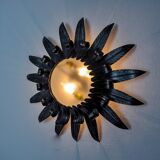 Sun wall lamp by ferro arte XL, metal and silver leaf, Spain, 1960
