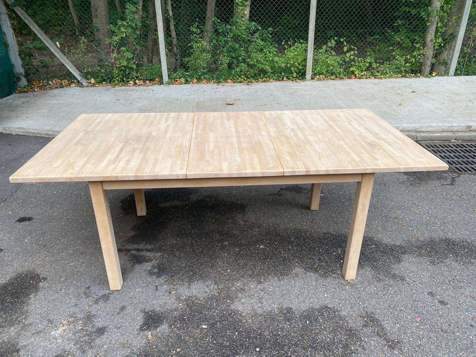 Scandinavian extendable dining table stripped in raw solid wood 1990