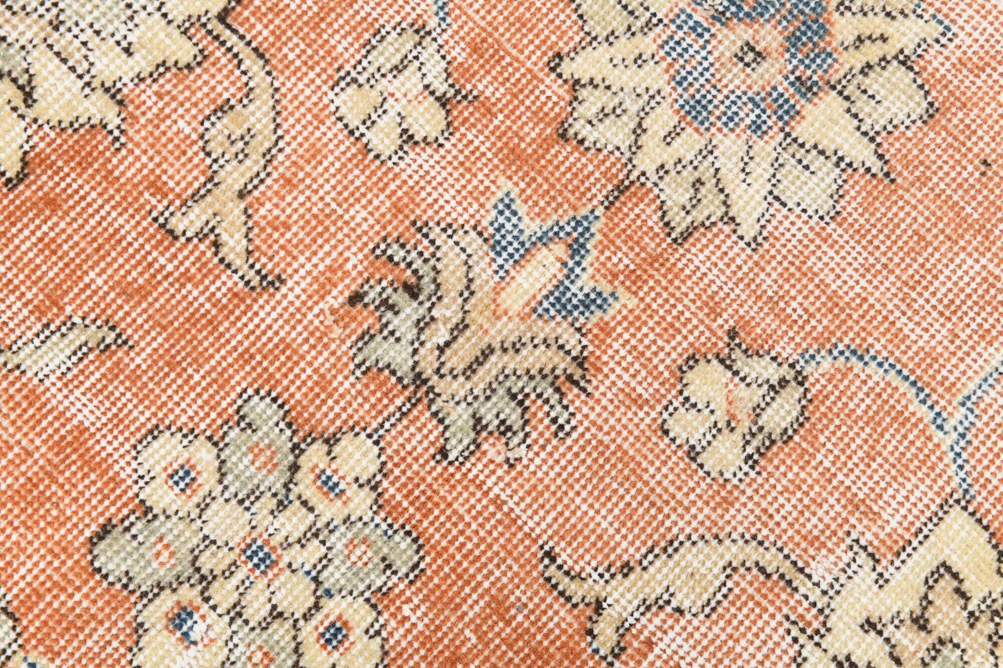 8x11 Orange & Blue Bordered Turkish Vintage Rug, Rugs For Bedroom, Antique