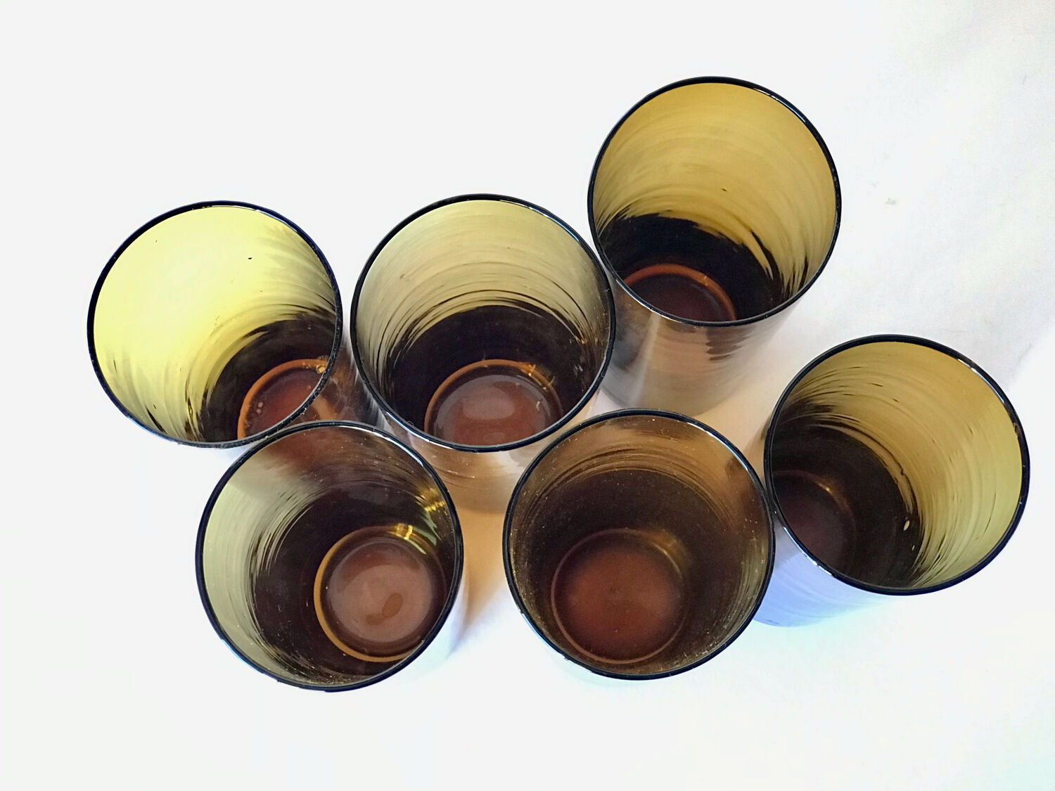 6 glasses amber tubes blown 1970s