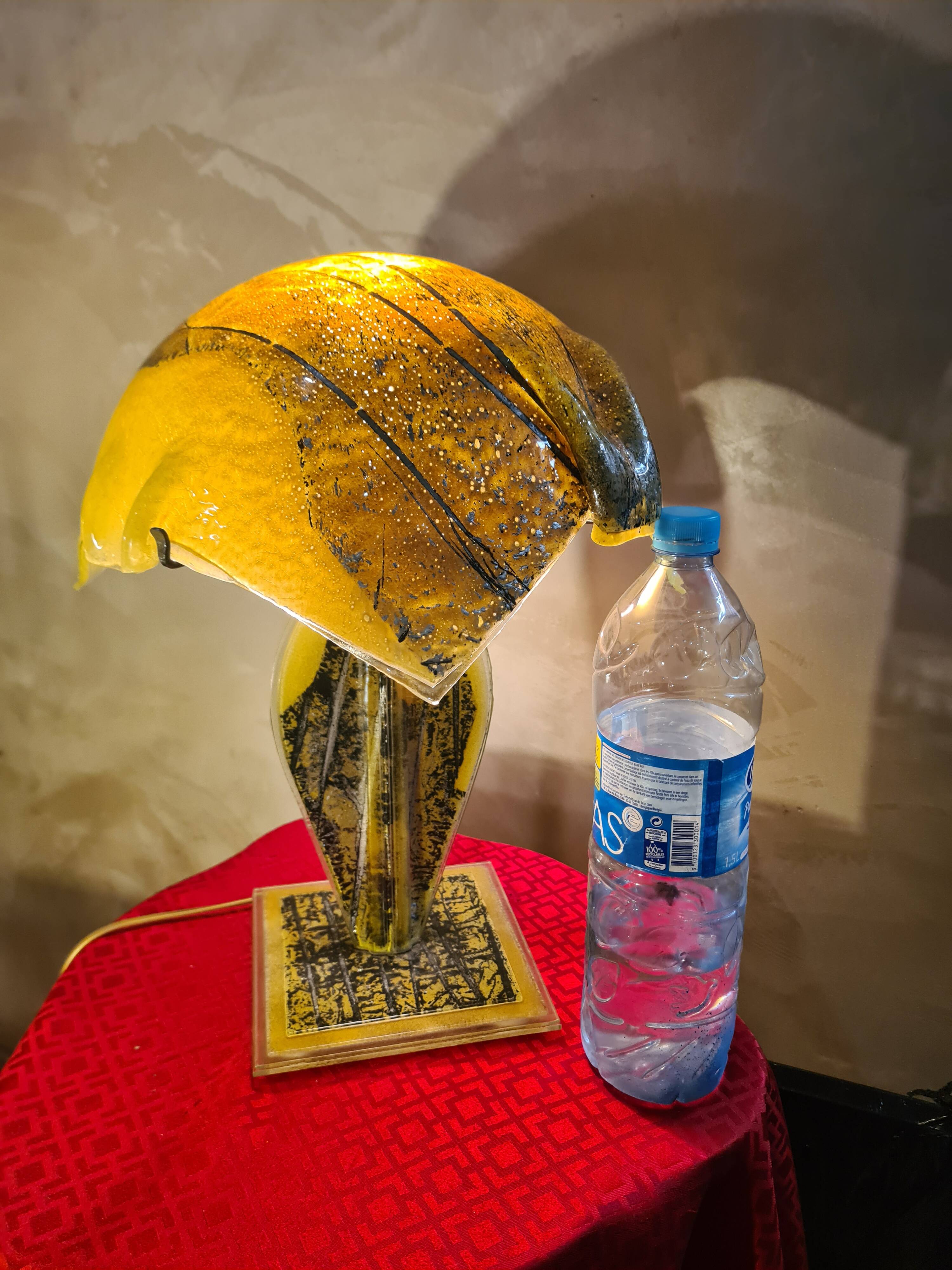 1970s to 80s living room lamp, handmade glass, origin Netherlands, 46x34.