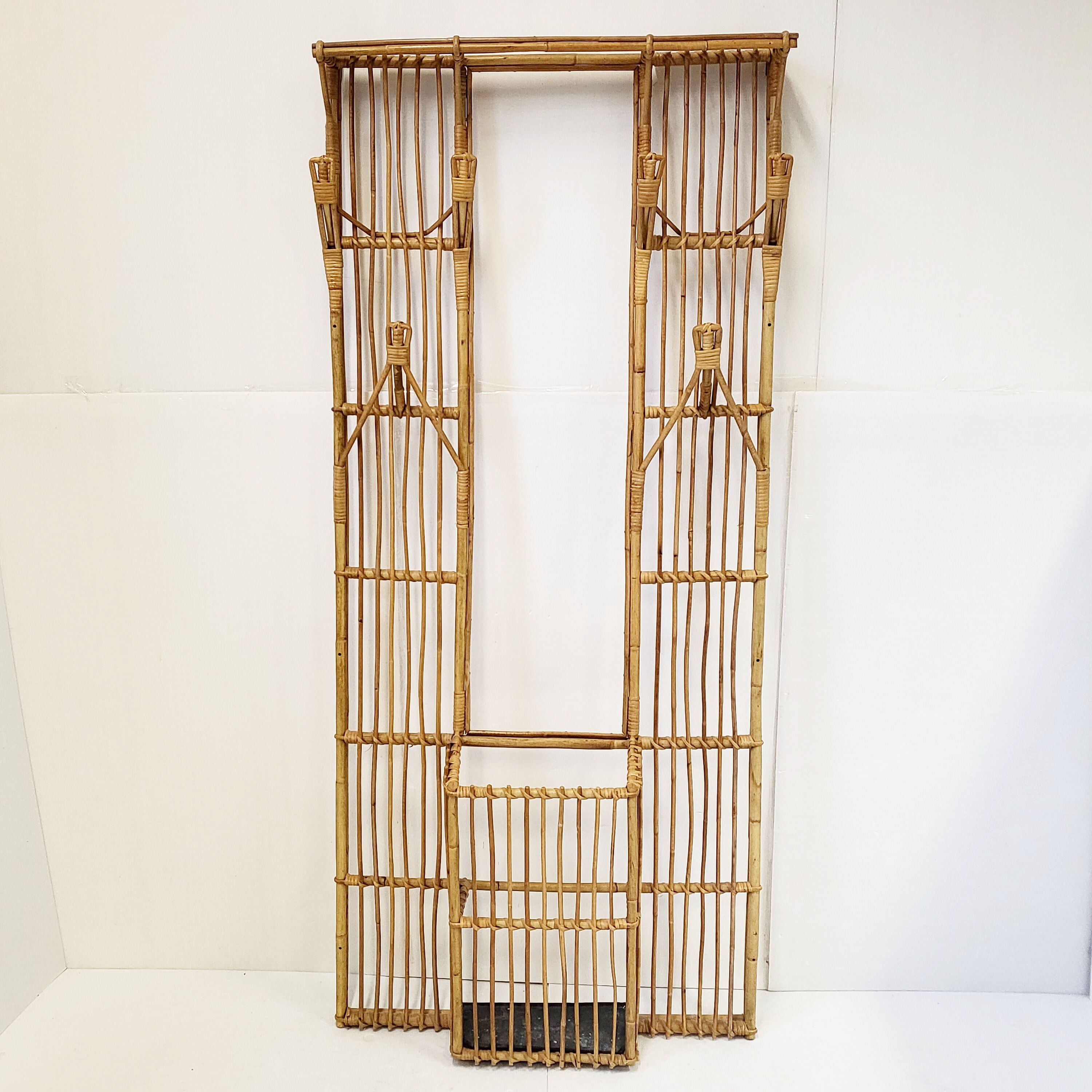 Rattan cloakroom coat rack 1950