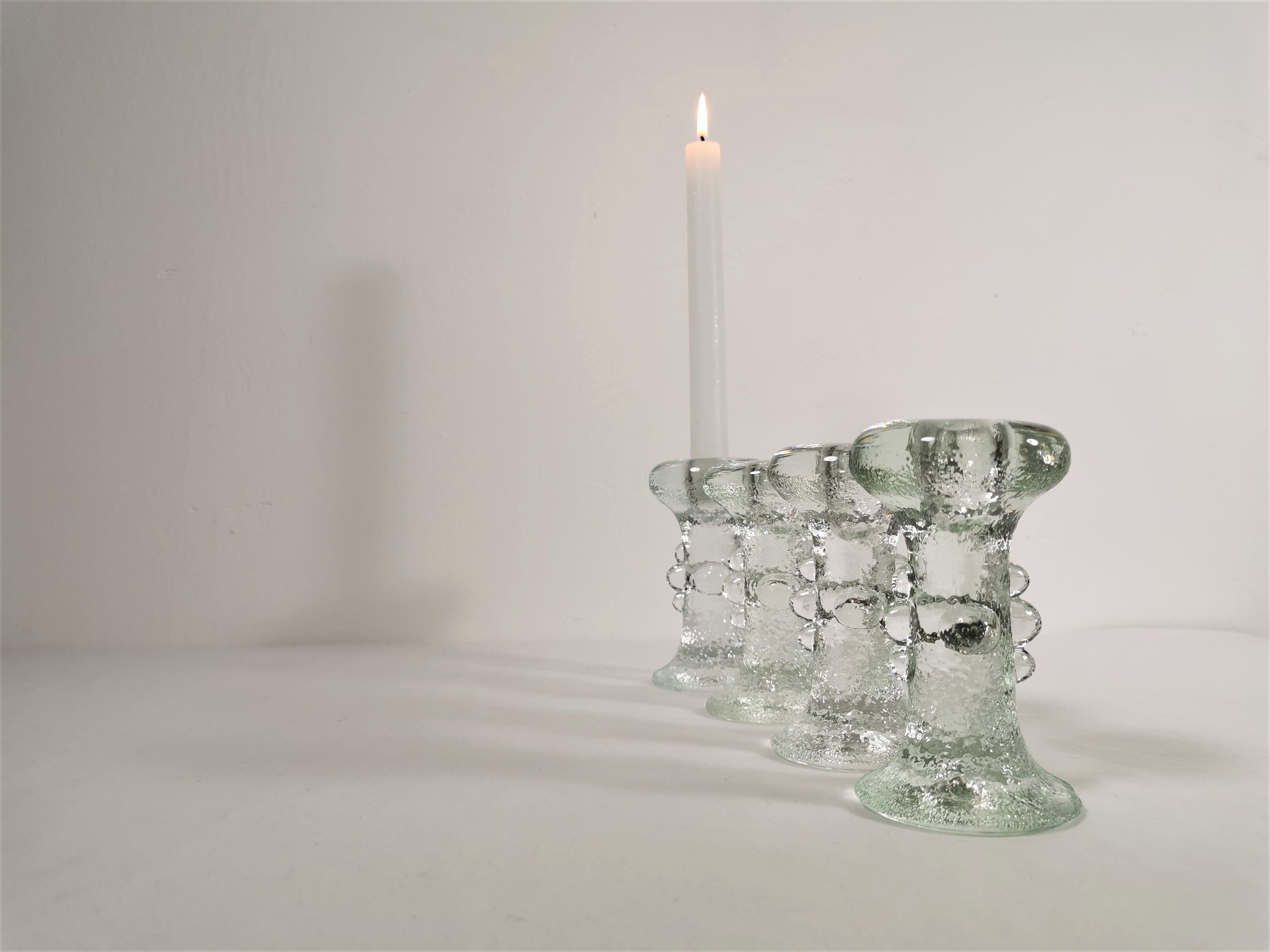 Set of four crystal glass candle holders by Staffan Gellerstedt for Pukeberg Glasbruk