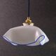 Suspension ancienne en opaline blanche avec filet translucide bleu, suspension française  circa 1950