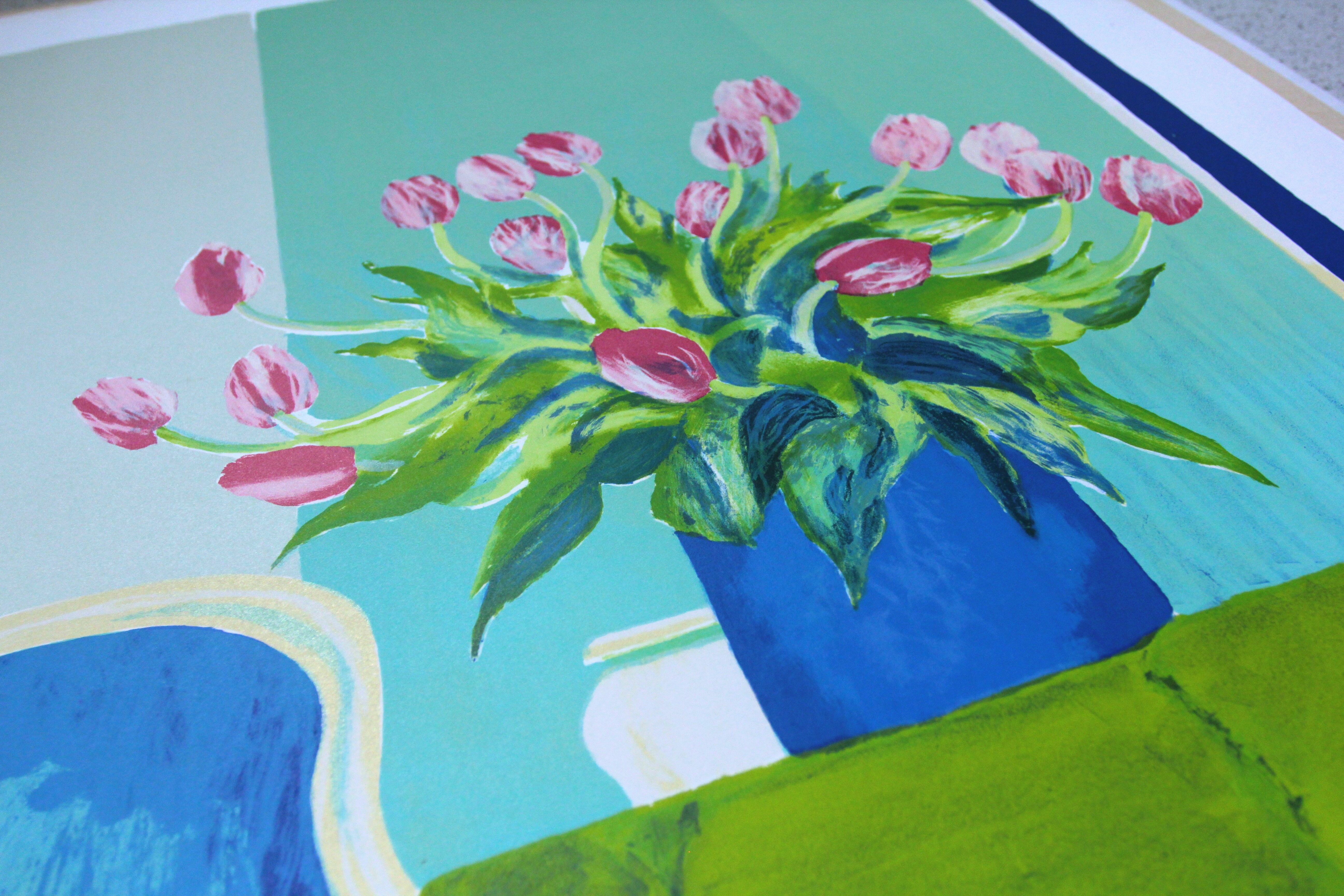 Bouquet of tulips, lithograph signed by Roger Mühl, printed by Mourlot, c. 1980-1990