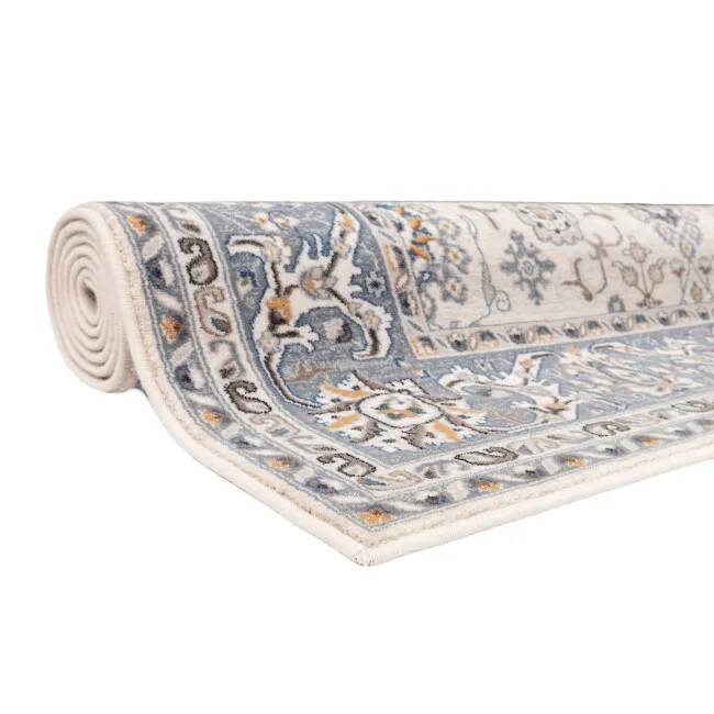 Tapis oriental gris bleu et beige classic en laine