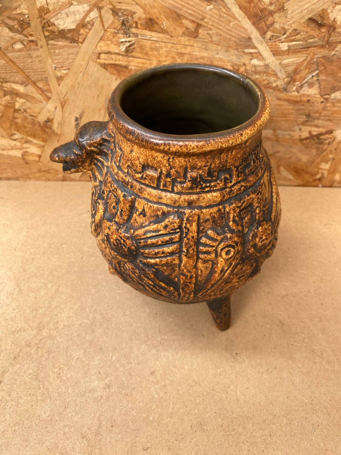 Antique jasba keramik lava pottery vase aztec decor 1970 vintage