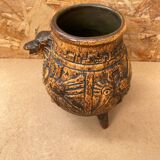 Antique jasba keramik lava pottery vase aztec decor 1970 vintage
