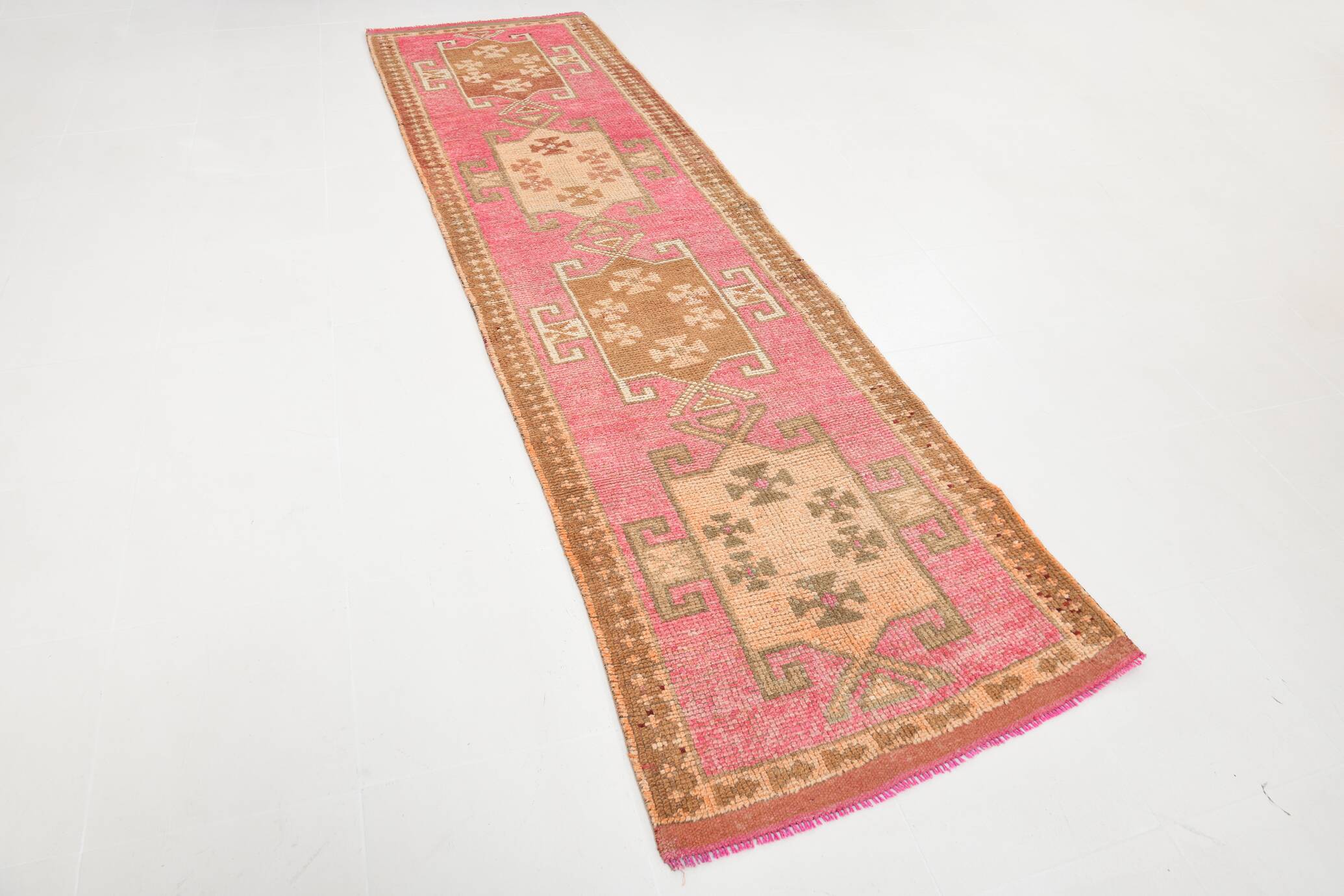 3x11 Faded Pink & Brown Vintage Runner Rug,