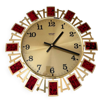 Vintage wall clock Peter Transistor, brass clock, sunburst clock, NOS