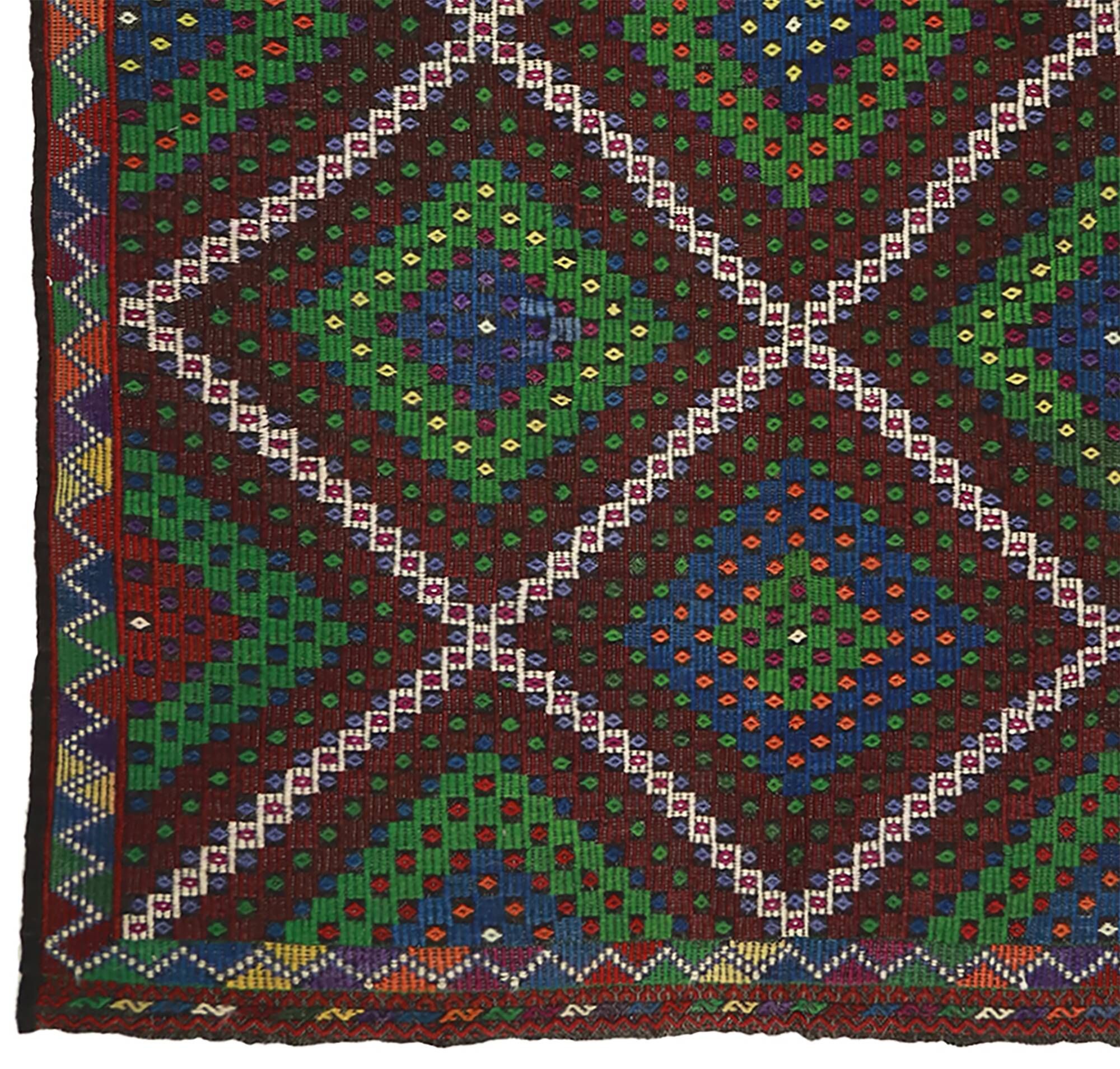 Grand Turkish Kilim Anatolia 196x326 cm Geometric Vintage Handwoven