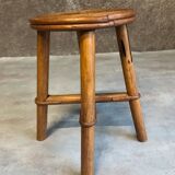Vintage round rattan bamboo stool