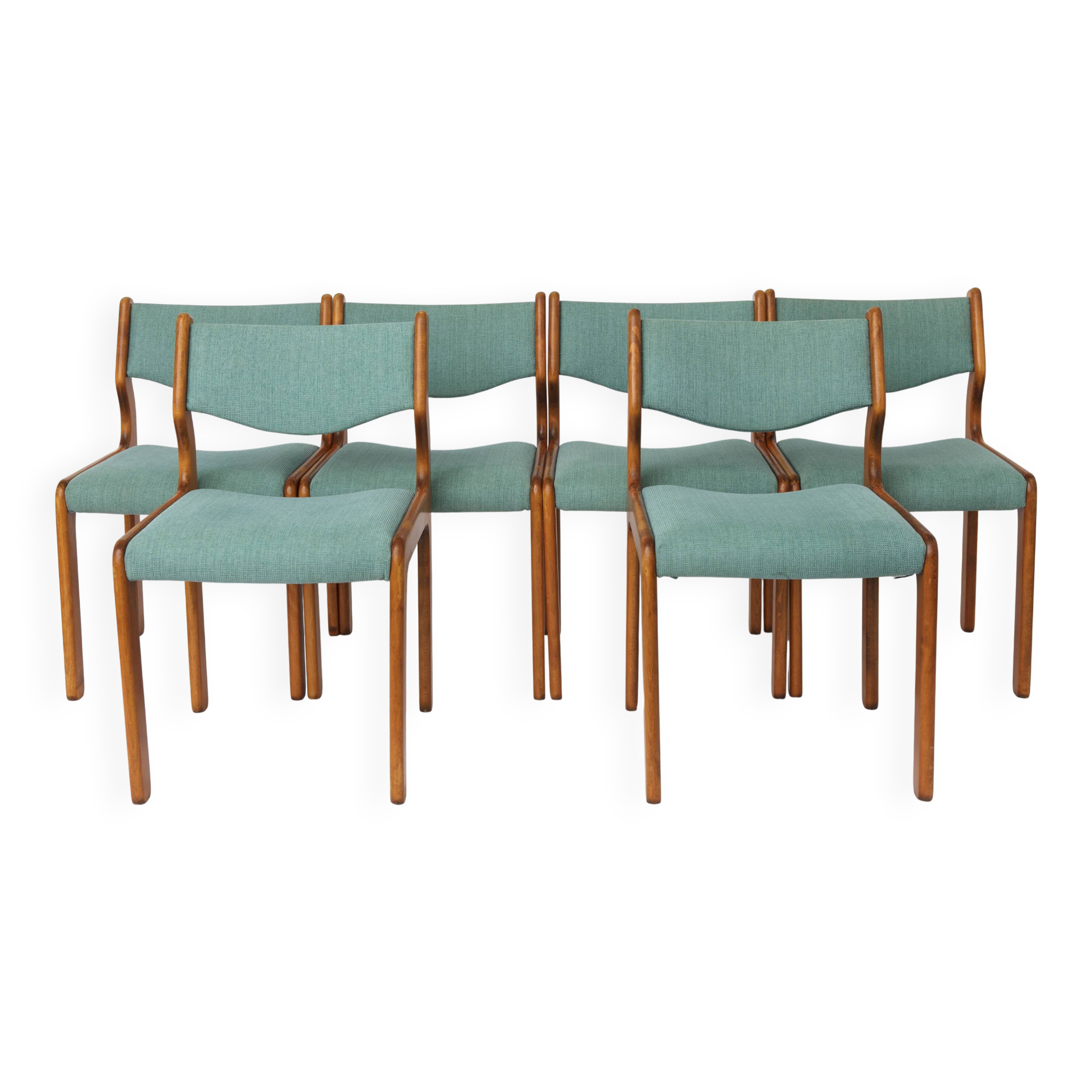 Set of 6 Vintage Beech Dining Chairs Germany 1970s Mid Century Modern
