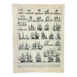 Old engraving 1898, Sailing boat and ship 1 • Lithograph, Original plate