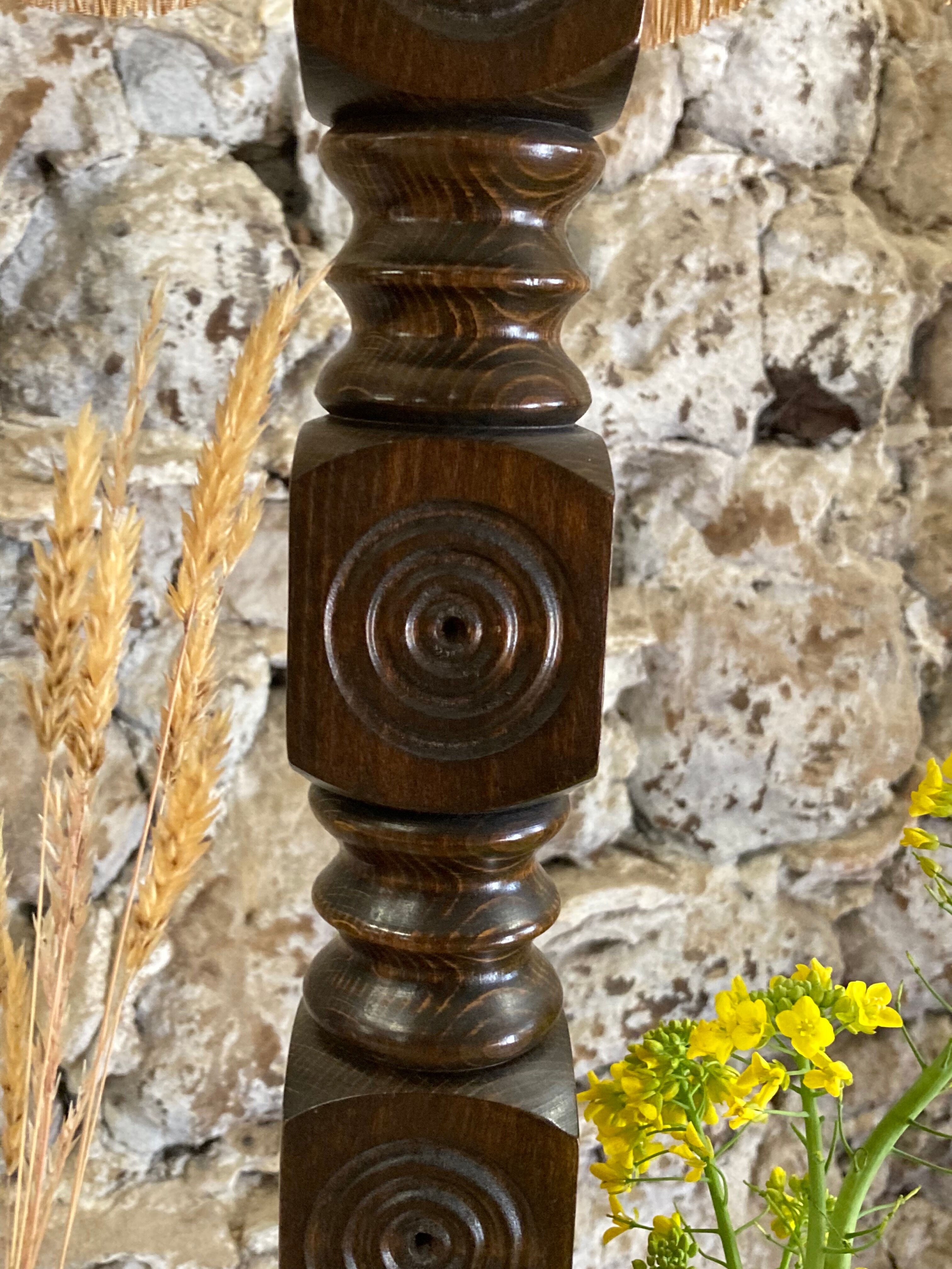 Side table floor lamp in Basque turned wood 50