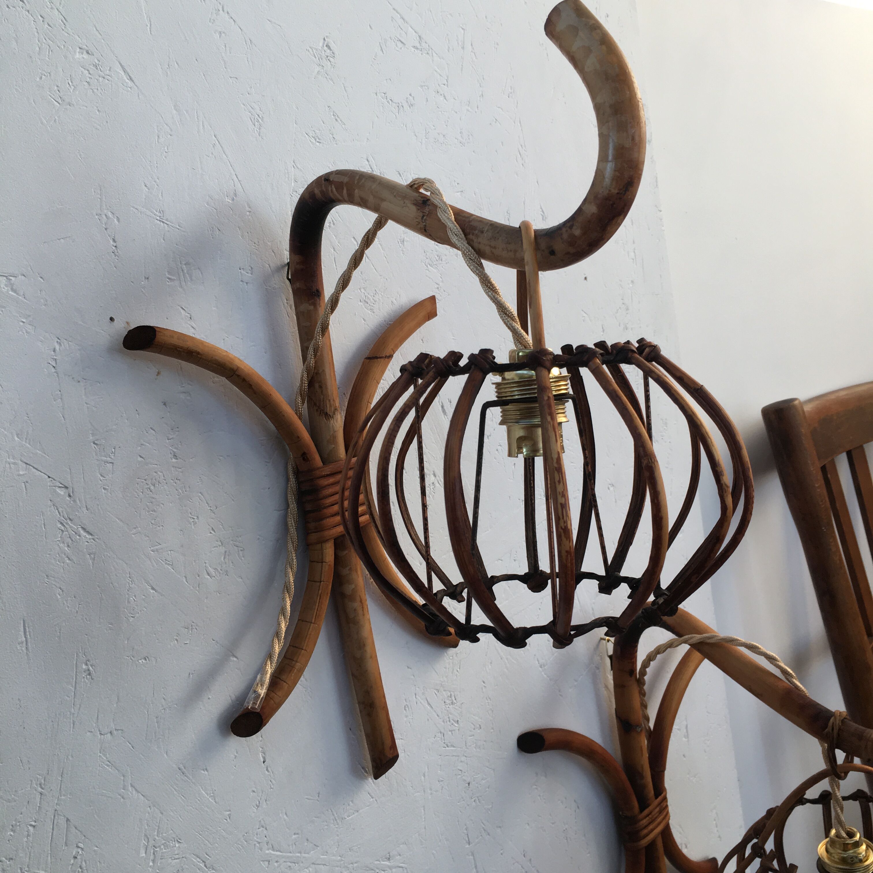 Pair of 60s rattan wall light
