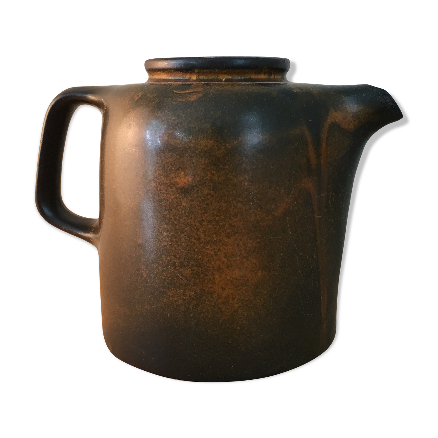 Beautiful sandstone teapot enamel brown and orange