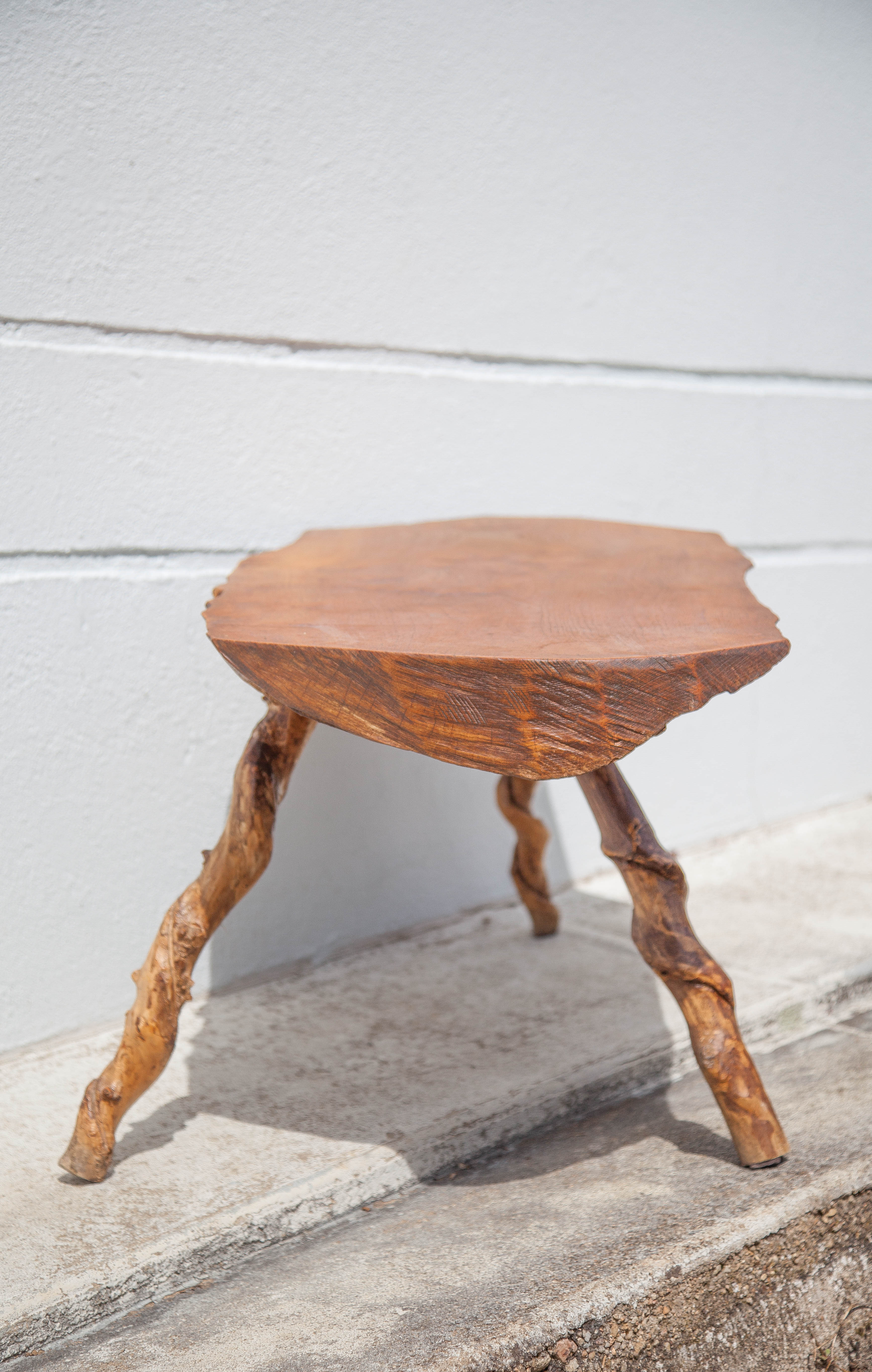 Tripod wood table, root table, natural wood table, vintage coffee table, brutalist