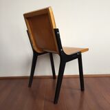 1950s church or school chairs in beech plywood and black stained wood by Roland Rainer