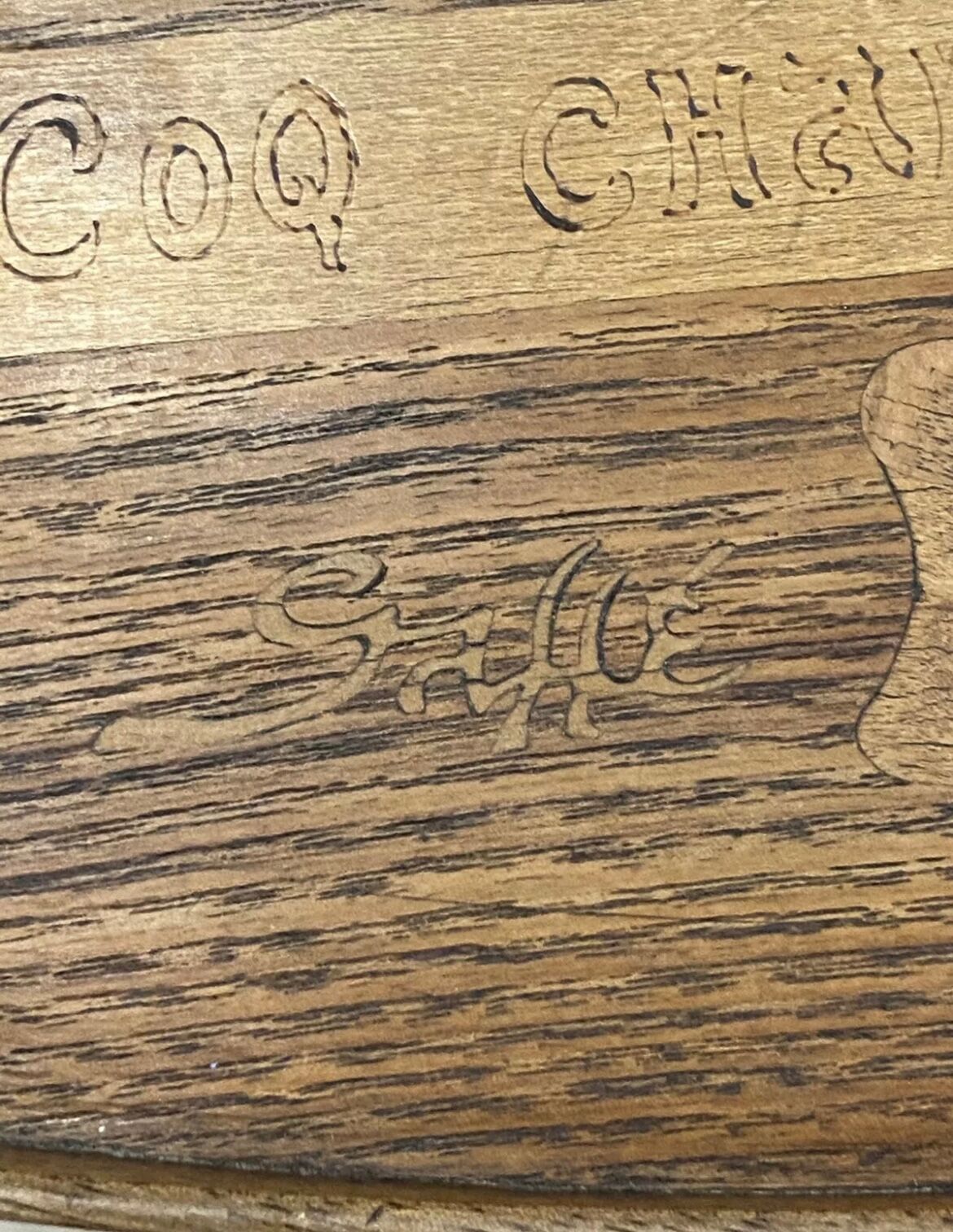 Lounge table rooster signed galle era art nouveau marquetry