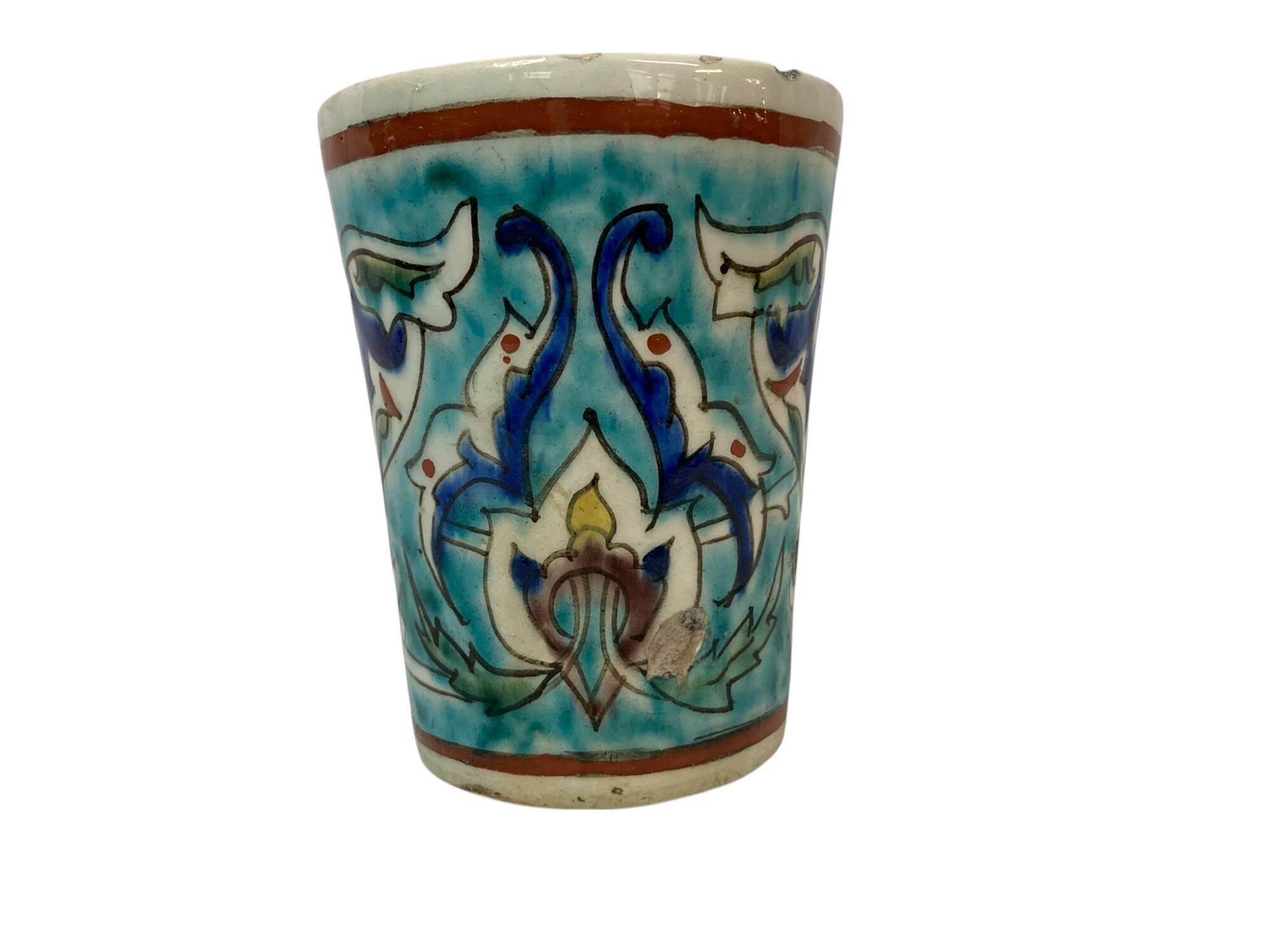 Iznik, glass goblet in polychrome faience Turkey 19th century