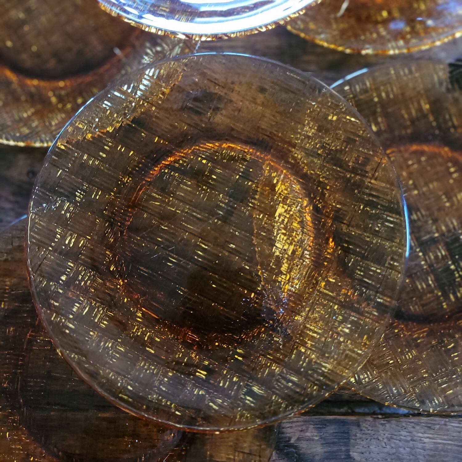 Textured Amber Glass Dessert Plates