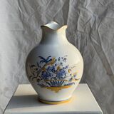 Carafe blanche peinte bouquet bleu et jaune H22