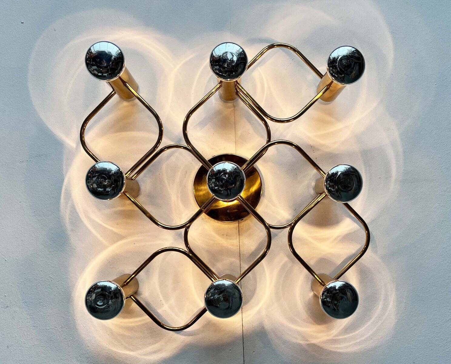 Vintage German wall lamp Hollywood Regency by Gaetano Sciolari for Leola, 1970s.