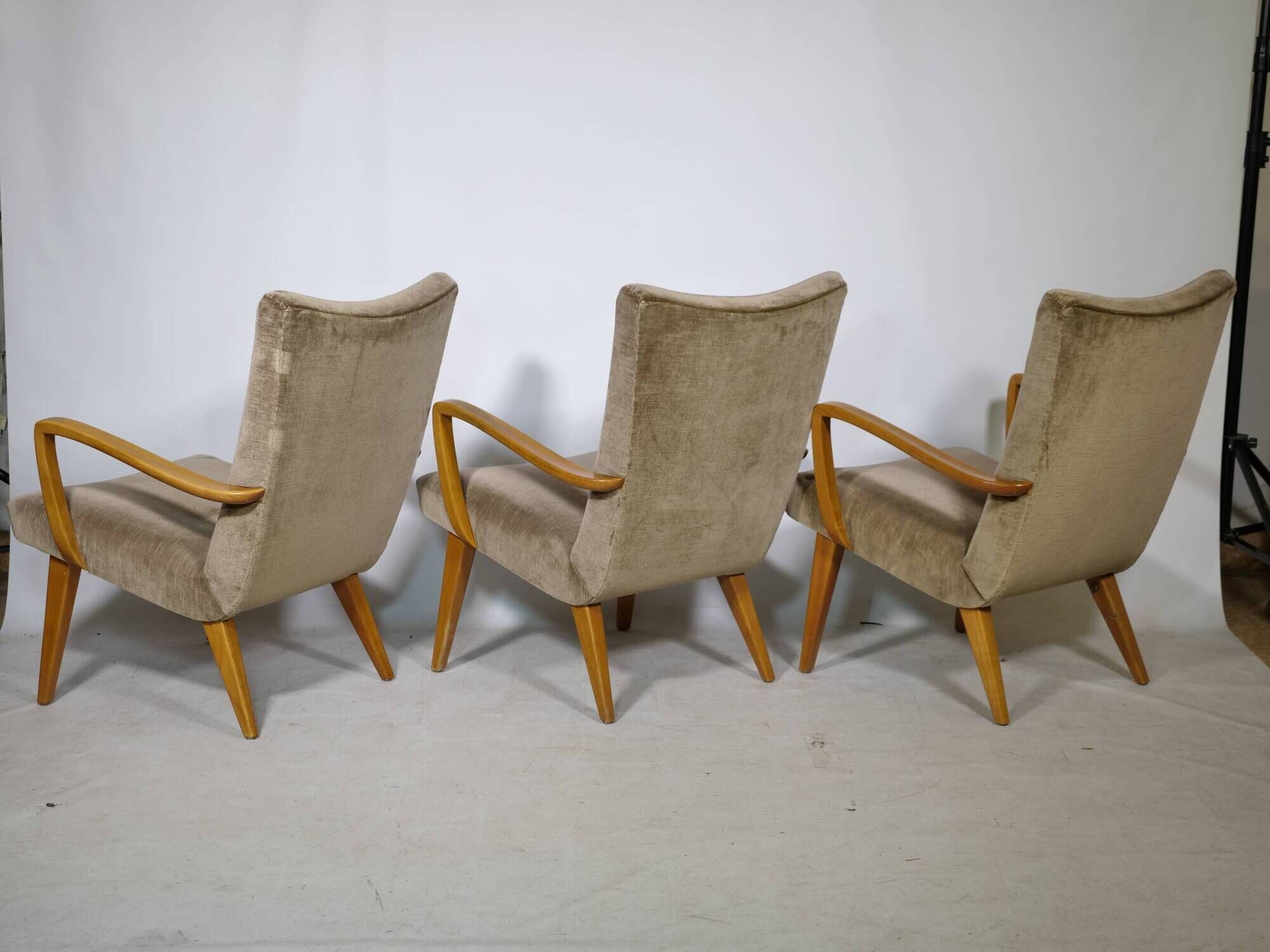 Mid Century Lounge Armchairs with Velvet Upholstery, Set of 3, 1960s