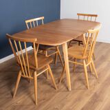 Retro Blonde Ercol Model 383 Dining Table & Four Stick Back Kitchen Dining Chairs