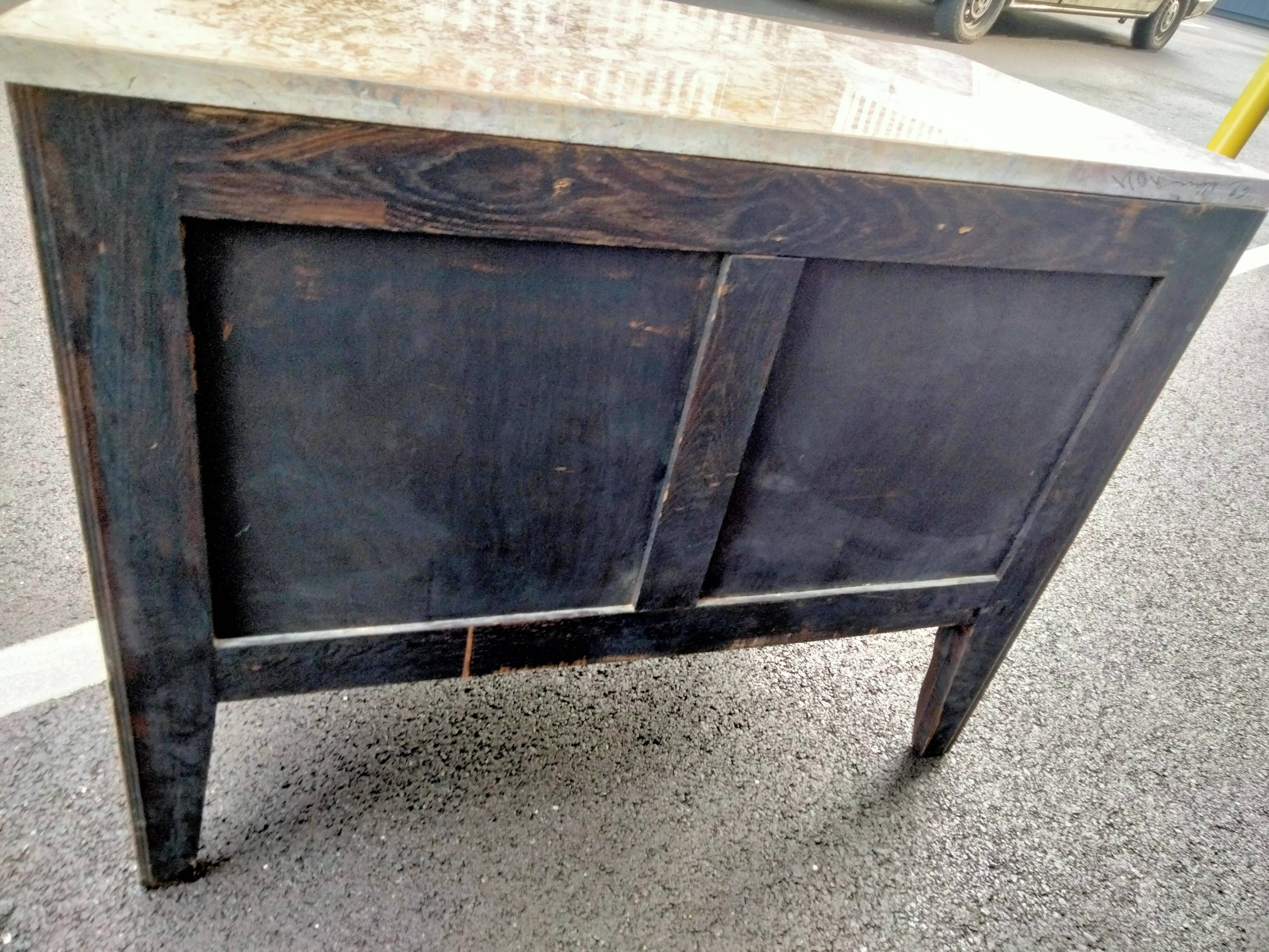 Chest of drawers old marquetry marble top Louis XV style