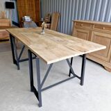 Table industrielle pieds acier bois massif