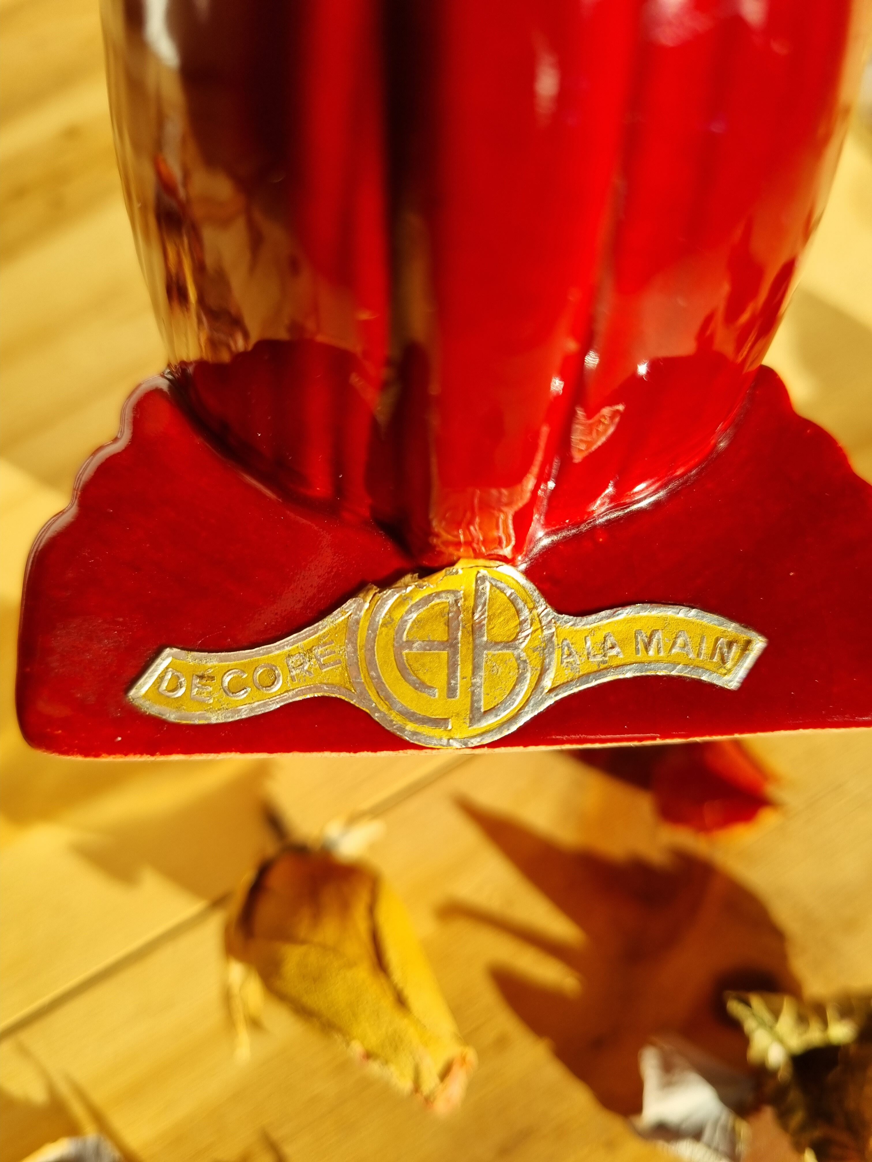 Double ceramic candle holder burgundy gilded