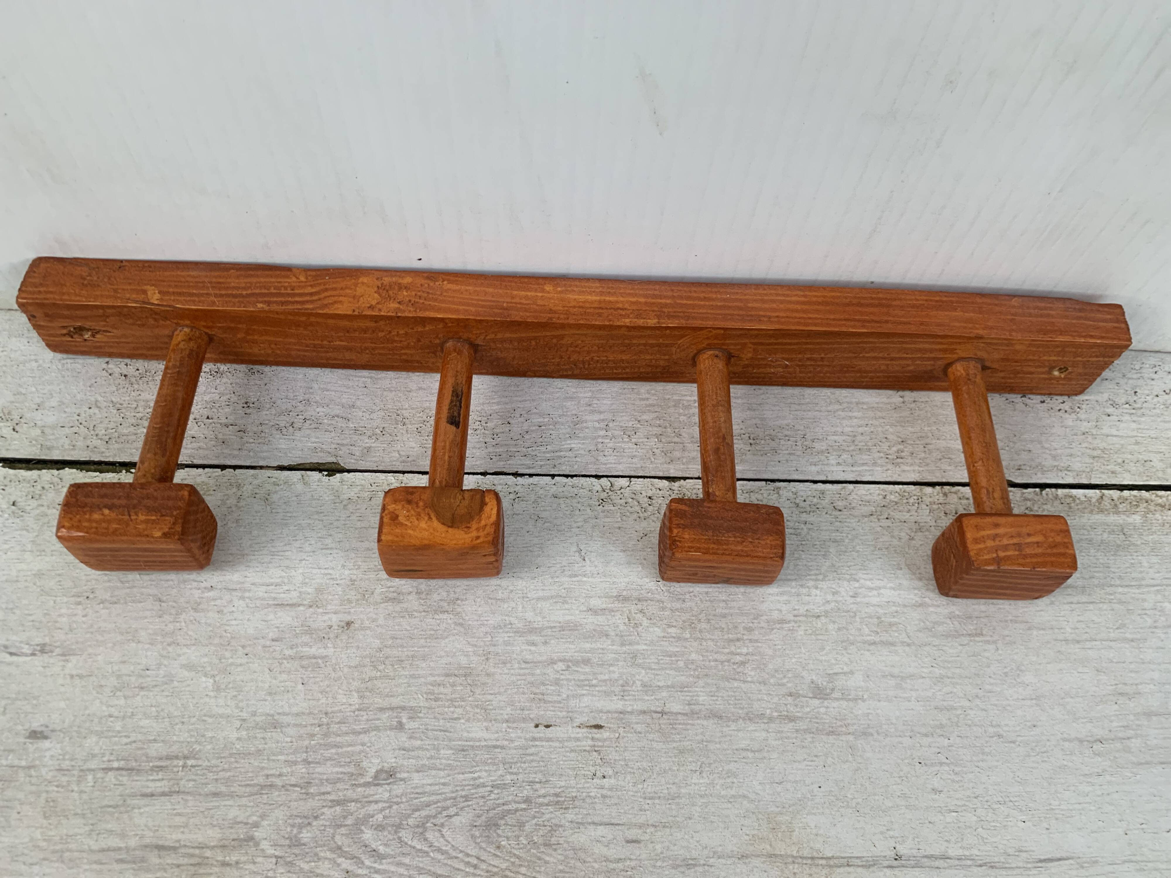 Wooden coat rack wall hooks. 4 wooden coat hooks