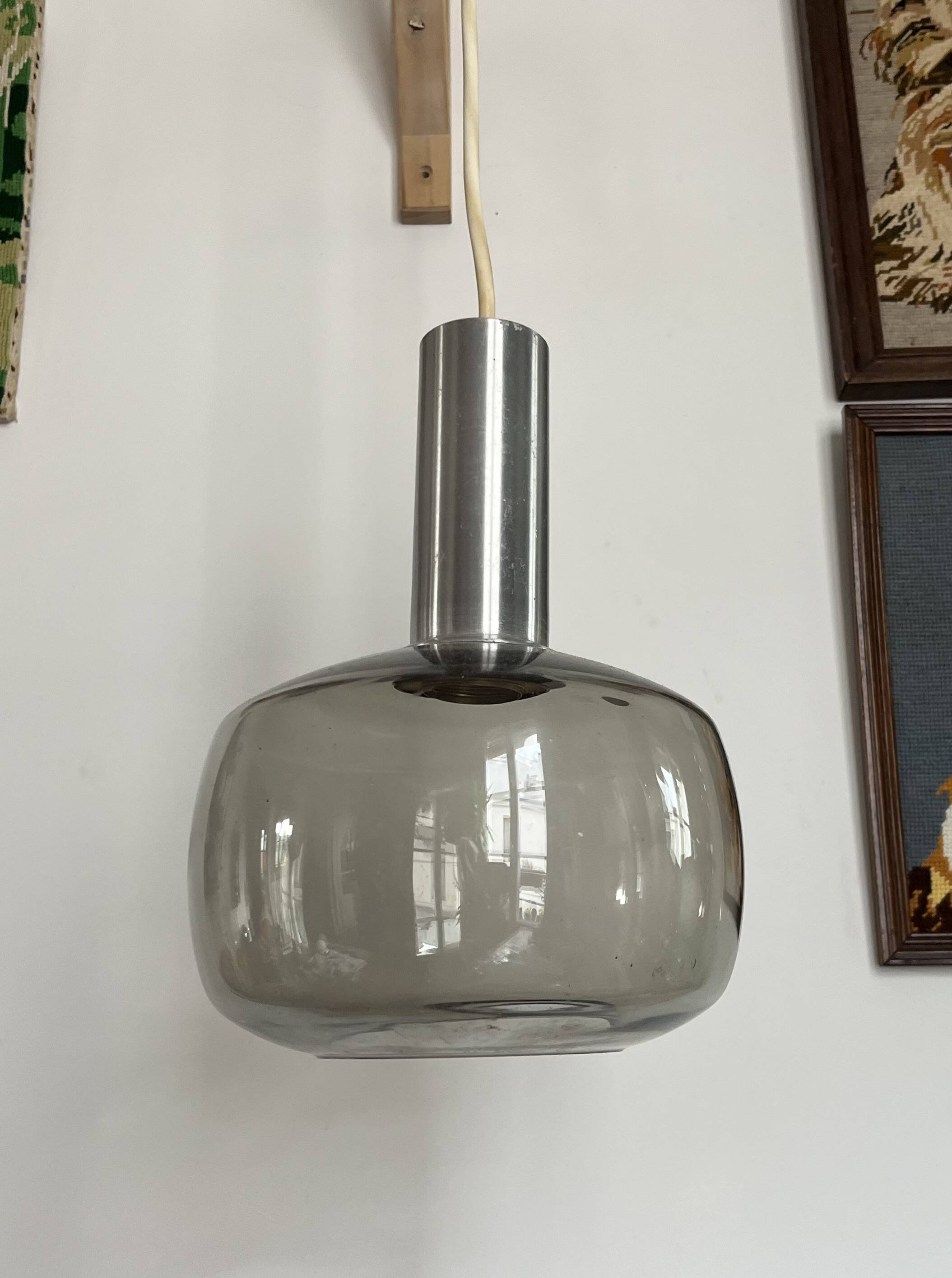 Space Age chandelier, smoked glass and chrome, seventies