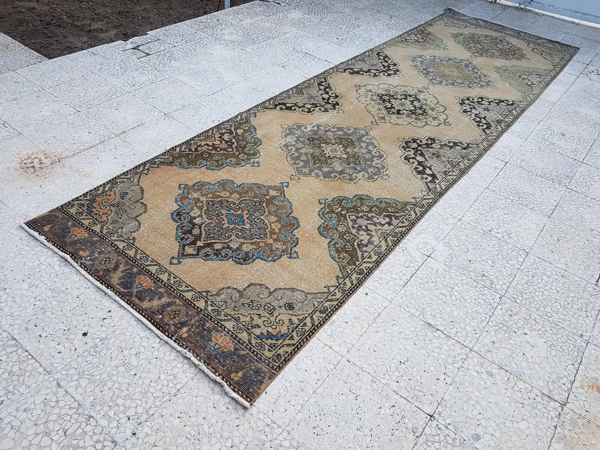 Vintage Turkish hallway rug 113x388 cm