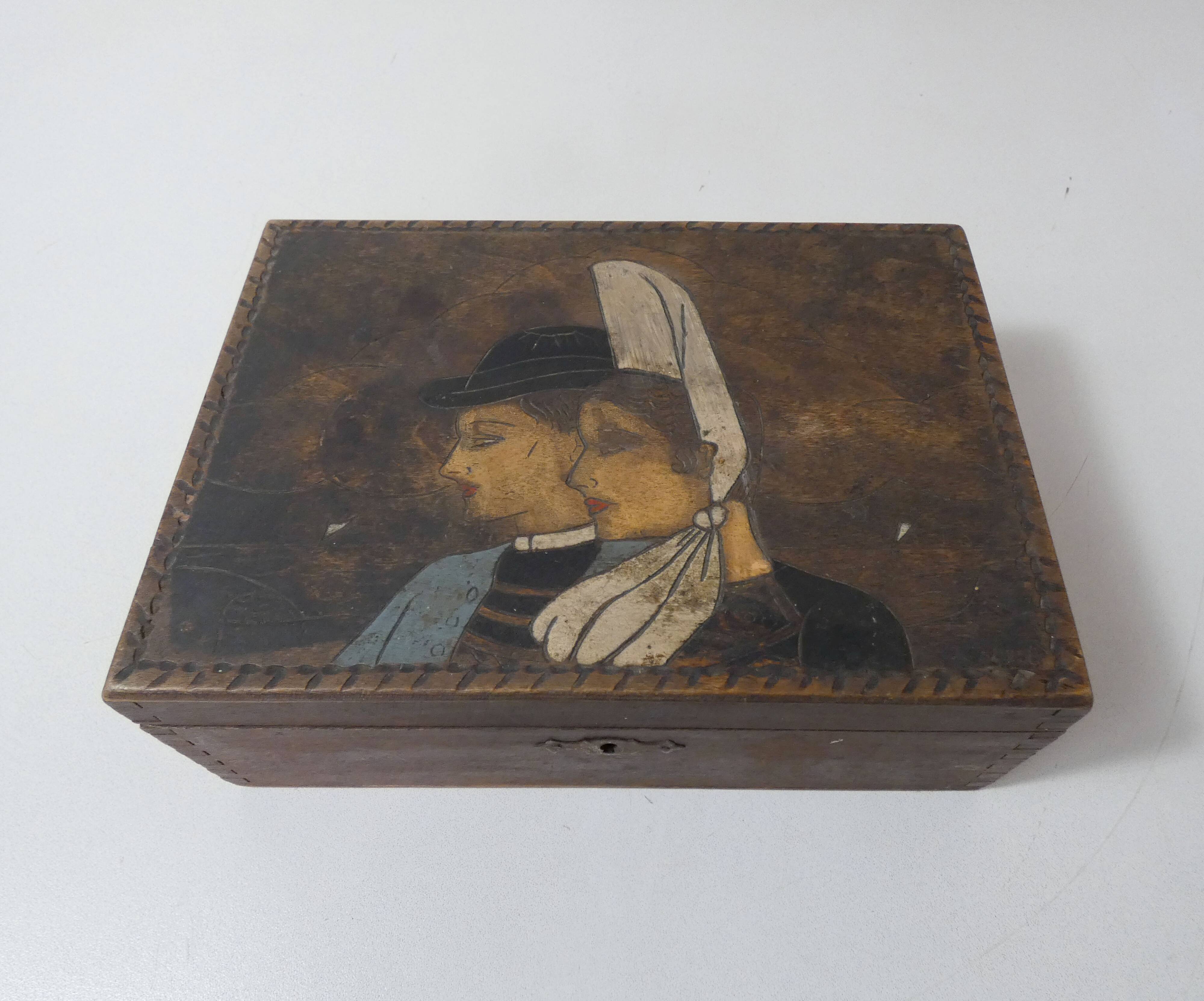 Old Bretagne Quimper correspondence box signed Olivier