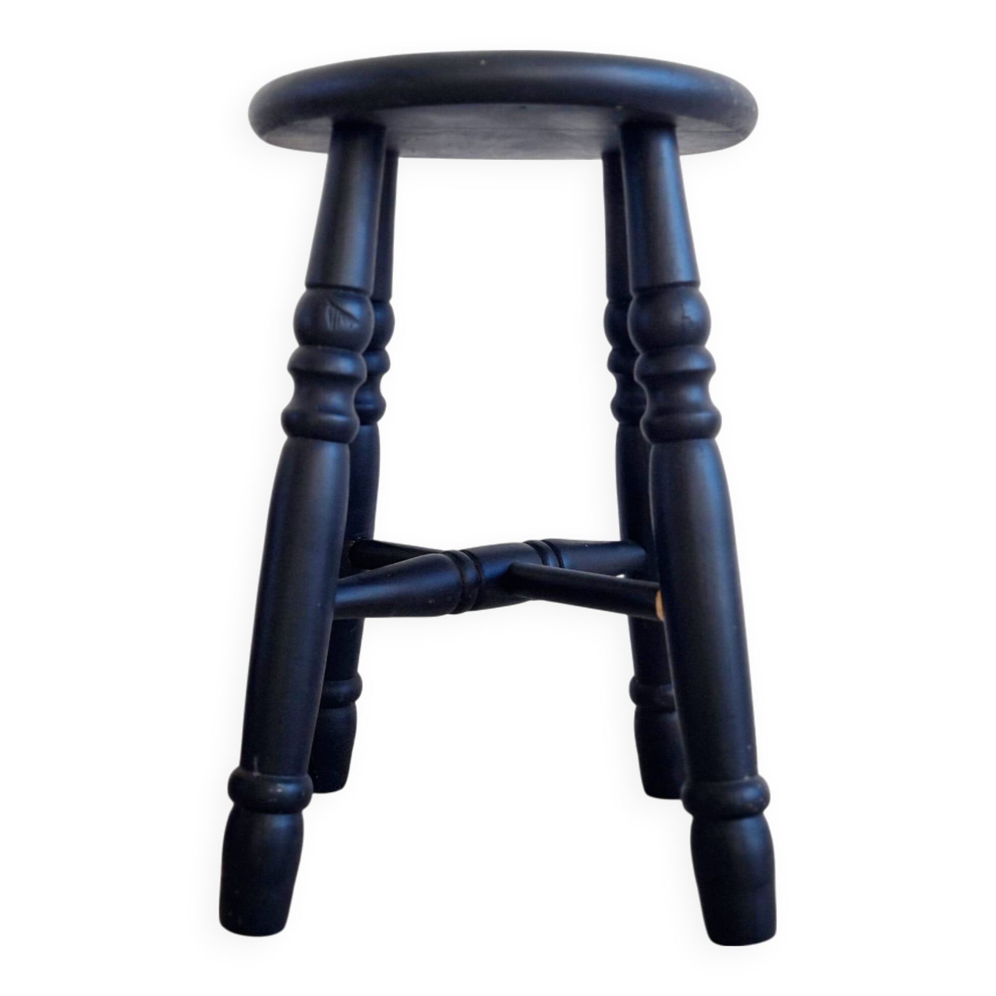 Antique black wooden stool, renovated