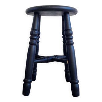 Antique black wooden stool, renovated