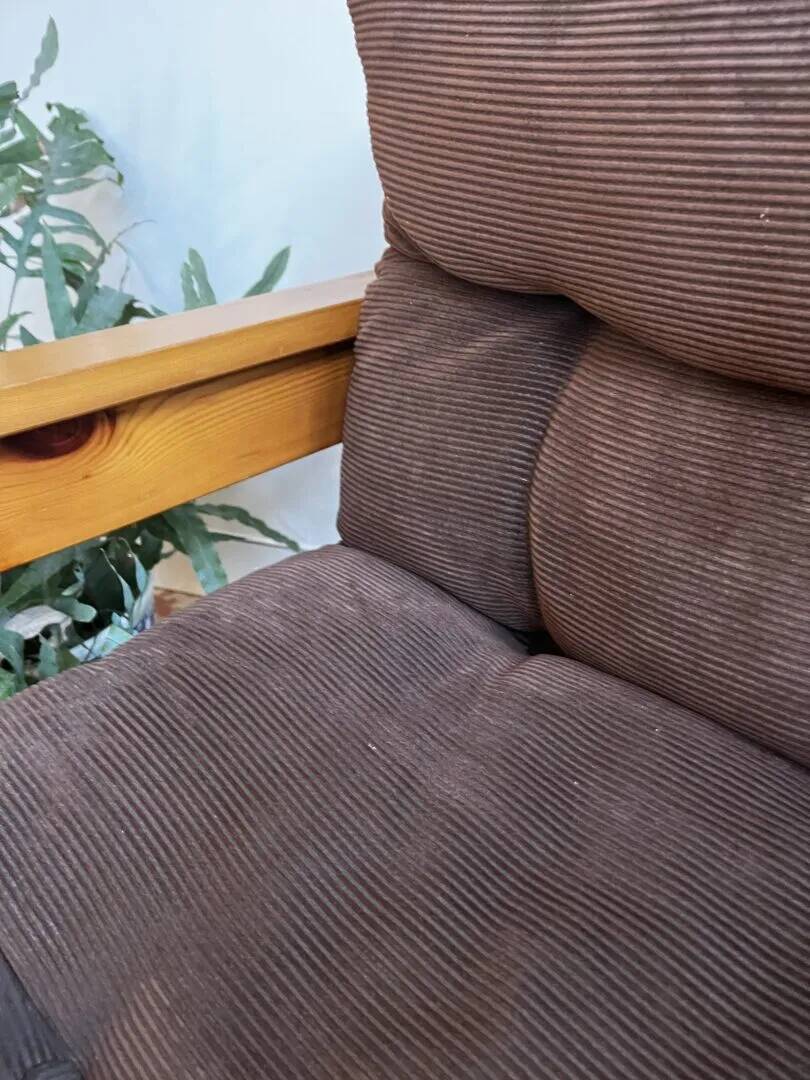 Vintage armchair – corduroy & pine