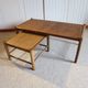 Vintage nesting coffee tables - wood and woven rattan - natural color - 60s